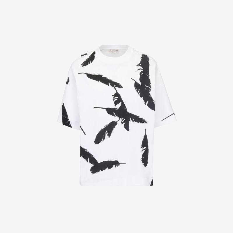 Alexander McQueen Women's White Feather Oversized T-shirt - 8 (Cotton)